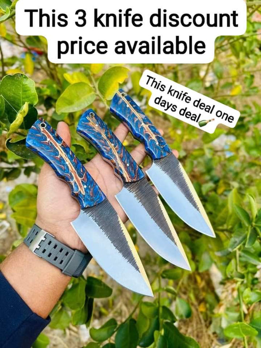 This 3 knife discount price deal one days deal

Beautiful Custom Handmade High Carbon 1095
steel Hunting knife