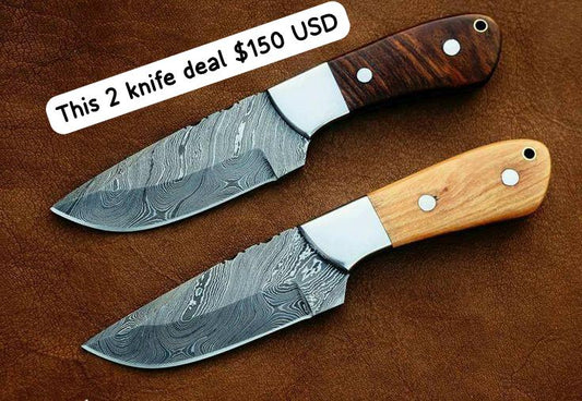 8” inches Beautiful Custom Handmade Damascus steel skinning knife set