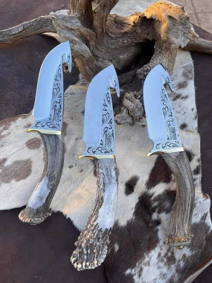 Beautiful Custom Handmade D2
steel gut hook Skinning knife with engrave blade