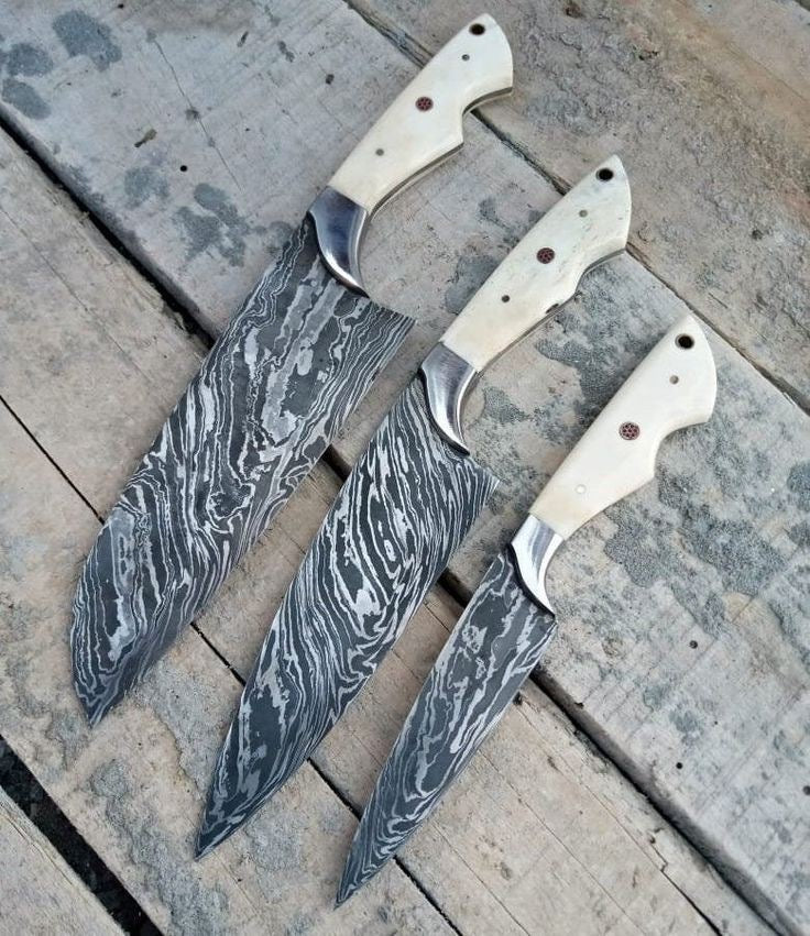 Beautiful Custom Handmade Damascus Steel chef set
Overall length