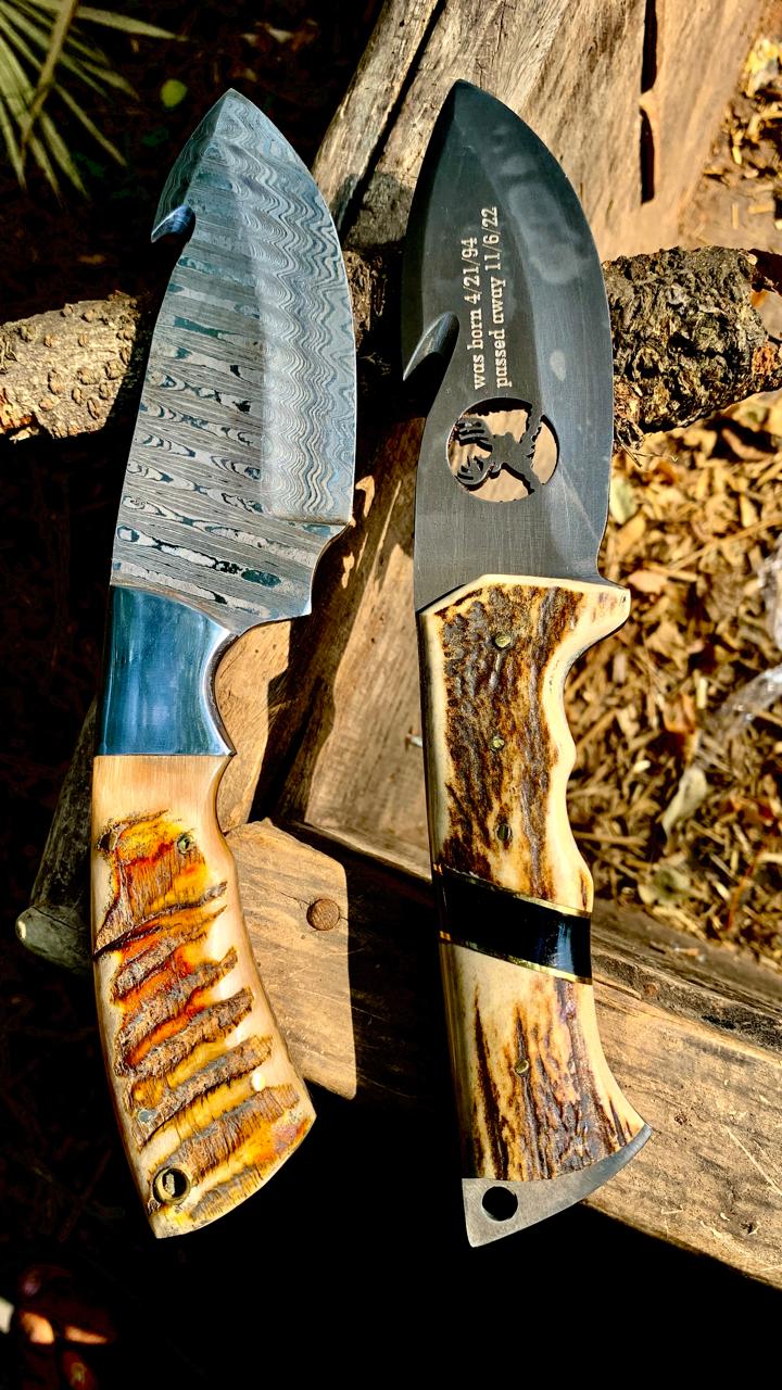 2 knife full discunt price 9 inches Beautiful Custom Handmade  gut hook Skinning knife