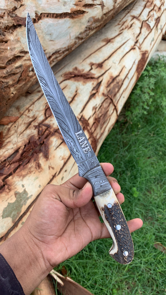 13"inches Beautiful Custom Handmade Damascus Steel fillet fishing knife