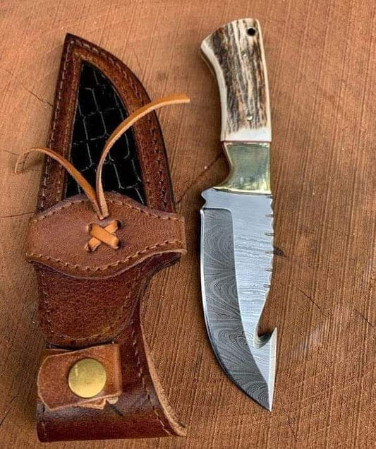 8" inches Beautiful Custom Handmade Damascus steel got hook skinning knife❤