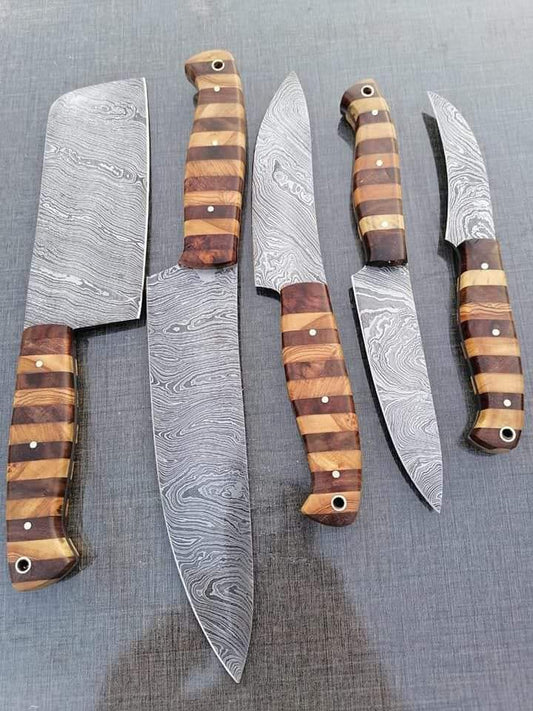 13" inches Beautiful Custom Handmade Damascus Steel chef set