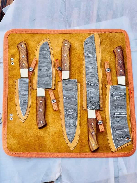 13" inches Beautiful Custom Handmade Damascus Steel chef set