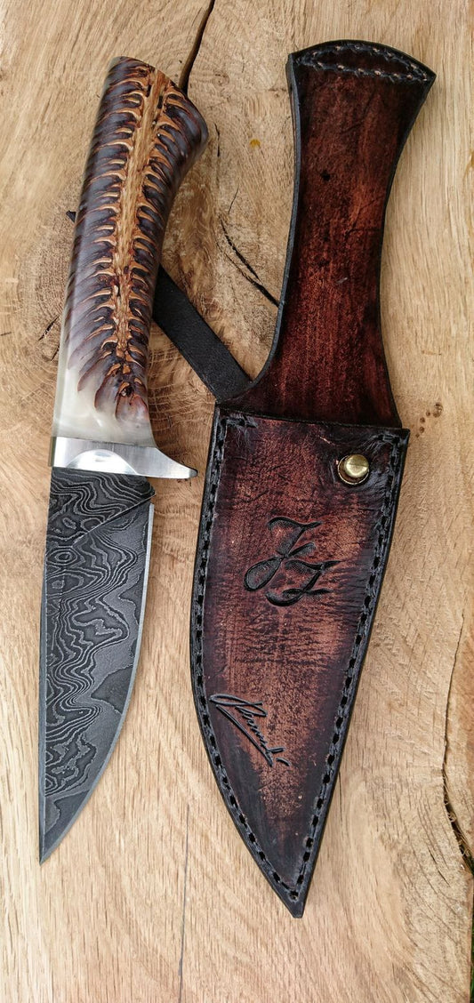 9" inches Beautiful Custom Handmade Damascus steel skinning knife❤