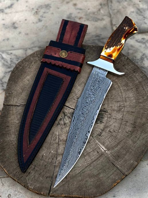 15" inches Beautiful Custom Handmade Damascus Steel hunting knife