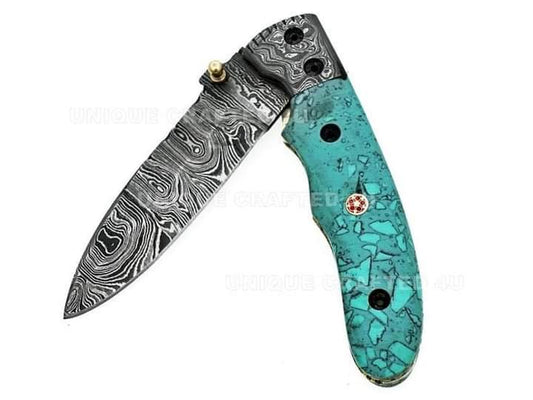 8" inches New custom handmade beautiful Damascus steel folding knife