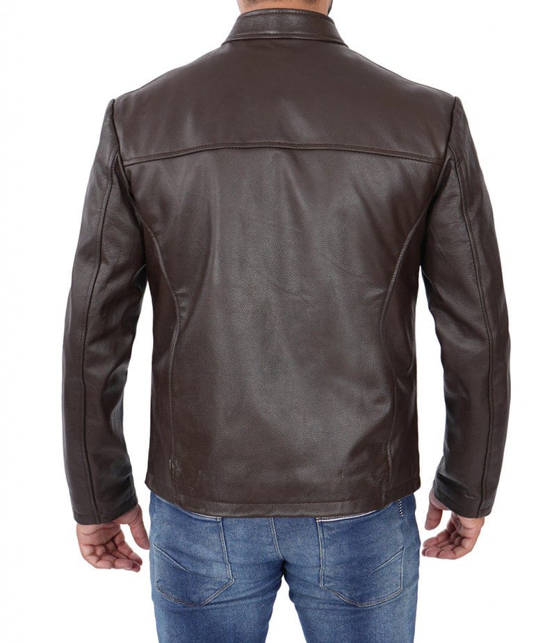 Men's Dark Brown Leather Cafe Racer Jacket | Handmade Brown Leather Racer Jacket | Men's 90s Vintage Leather Jacket