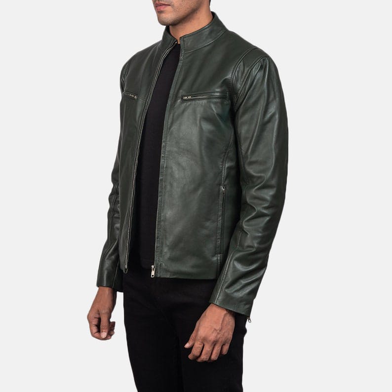 Beautiful Handmade ❤ Green Leather Jacket, Men's Leather Jacket