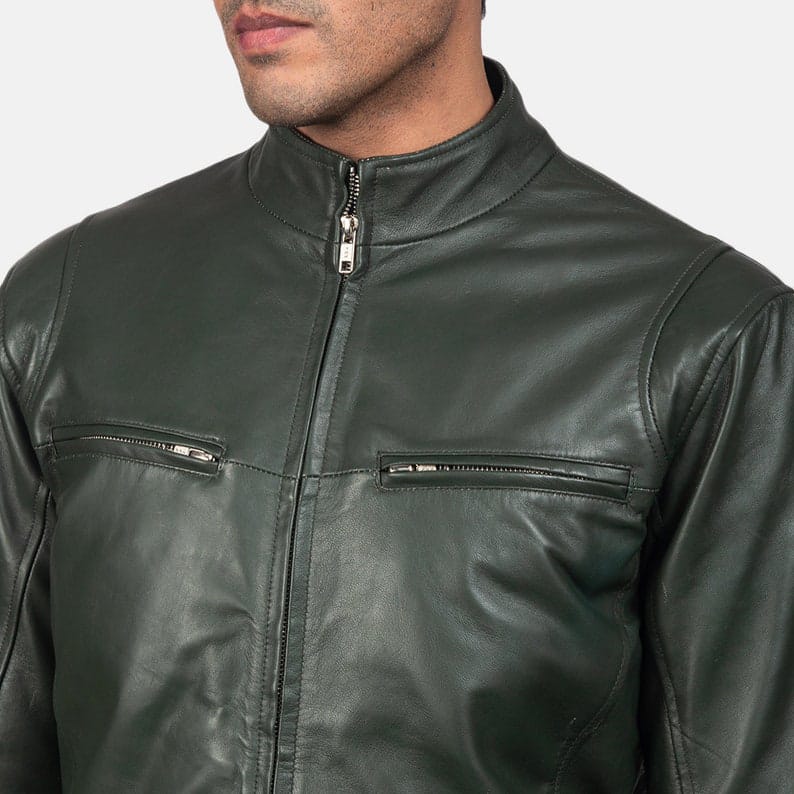 Beautiful Handmade ❤ Green Leather Jacket, Men's Leather Jacket