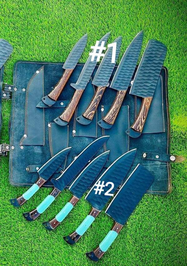 12.75" inches Beautiful Custom Handmade High Carbon Steel chef set Overall length this one set