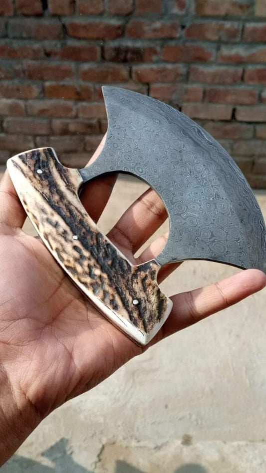 Custom Handmade Raindrop Damascus Steel ULU Knife