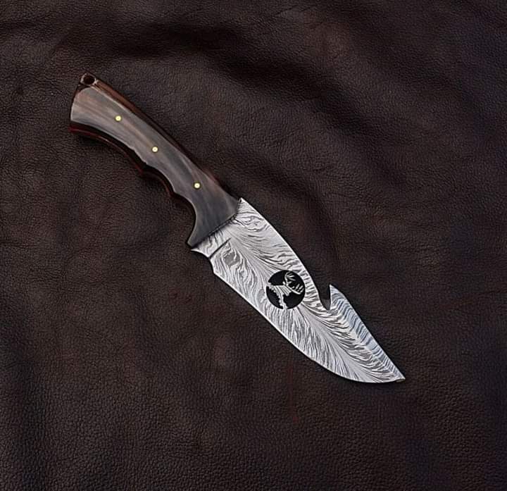 9" inches Beautiful Custom Handmade Damascus Steel gut hook knife