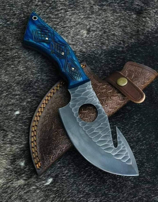 9" inches Beautiful Custom Handmade high carbon Steel skinning gut hook knife