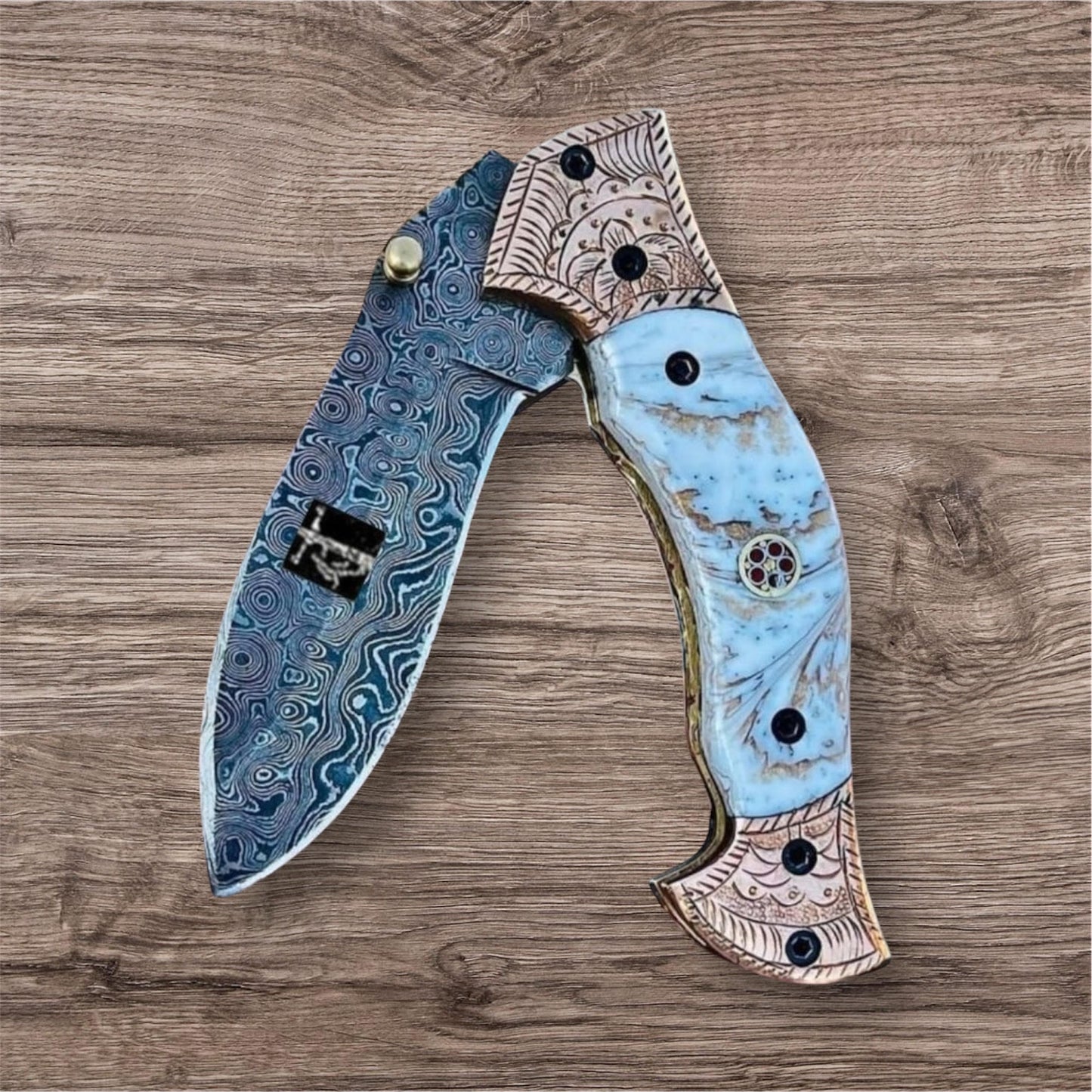 8” inches Beautiful Custom Handmade Damascus steel folding knife